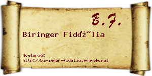 Biringer Fidélia névjegykártya