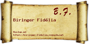 Biringer Fidélia névjegykártya